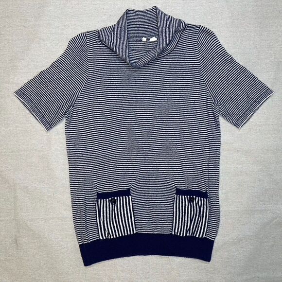 Moth Anthropologie | Margate Pocket Pullover Navy & White Stripes | Small - Picture 1 of 9